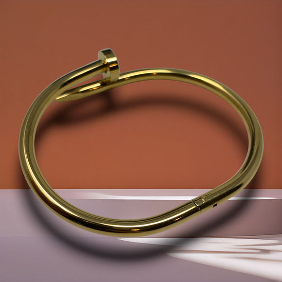 New Modernist Gold Tone Nailhead Hinged Cuff Bracelet Minimalist Artistic - Picture 2 of 6